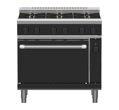 Waldorf / RNLB8610GEC_NAT / Bold 900mm Gas Range Electric Convection Oven Low Back Version  - 6 burner cooktop range (168MJ, Natural Gas) / 265kg / W900 x D805 x H972 / 1Y Warranty