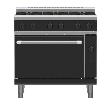 Waldorf / RNB8610G_LPG / Bold 900mm Gas Range Static Oven - 6 burner cooktop range (198MJ, LPG) / 274kg / W900 x D805 x H1130 / 1Y Warranty