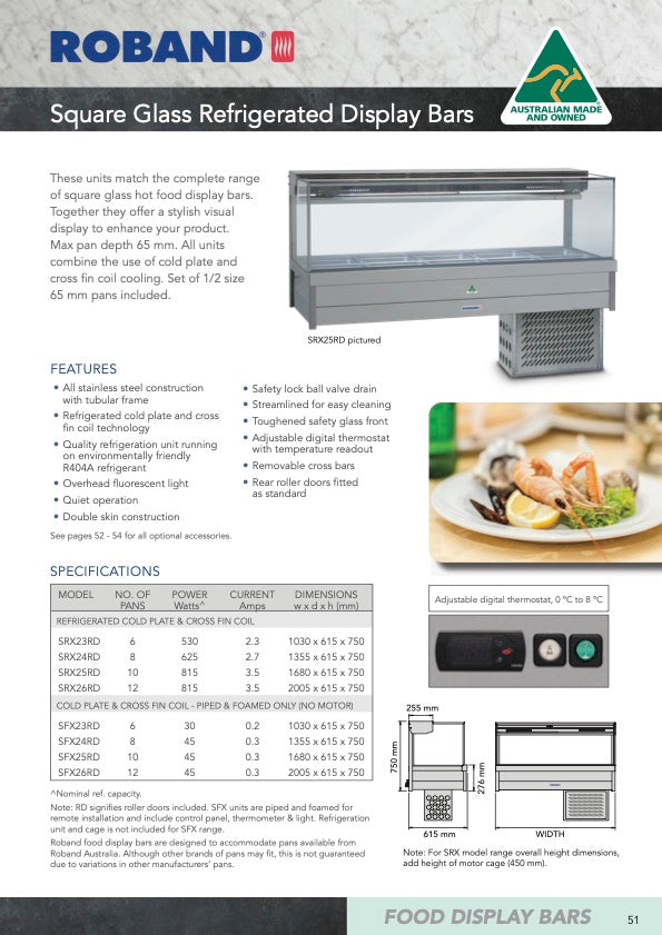 Roband SRX26RD Square Glass Cold Food Bar