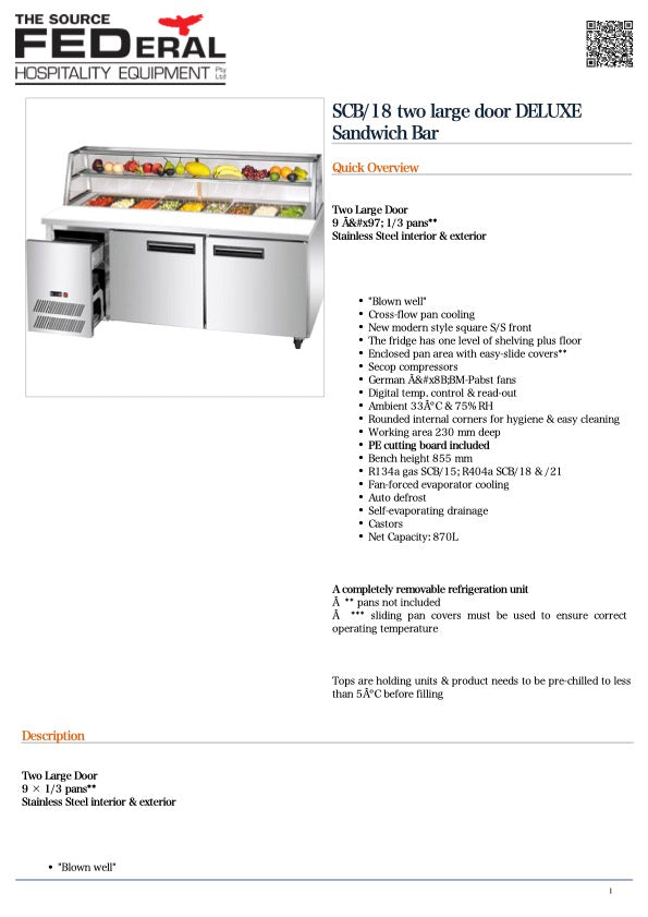 Thermaster SCB/18 two large door DELUXE Sandwich Bar 1820mmW