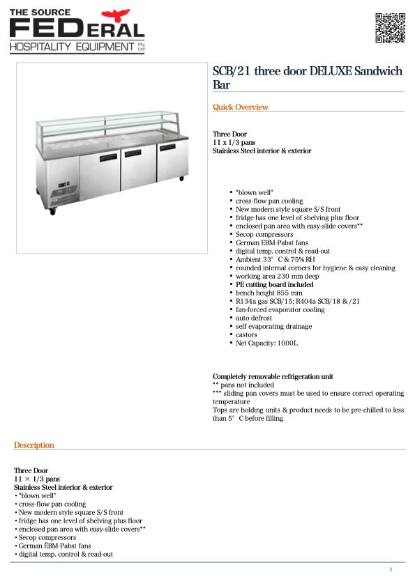 Thermaster SCB/21 three door DELUXE Sandwich Bar 2180mmW