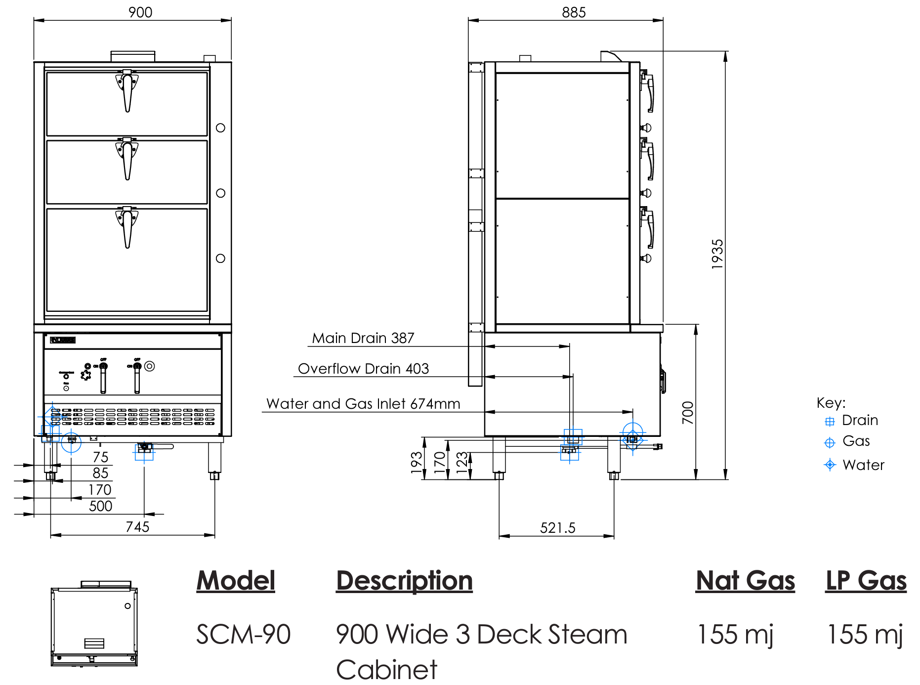 Luus SCM-90 Deck Steam Cabinet 900mm Wide