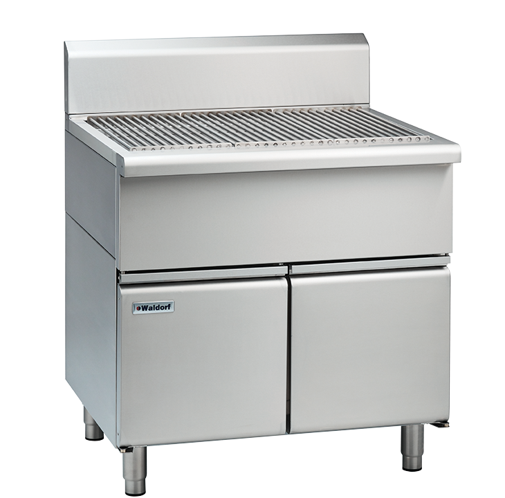 Waldorf 800 Series SF8900-CD - 900mm Solid Fuel Grill - 215mm Splashback Version - Cabinet Base with Doors
