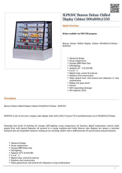 Bonvue SLP830C  Deluxe Chilled Display W900 x D800  x H1350