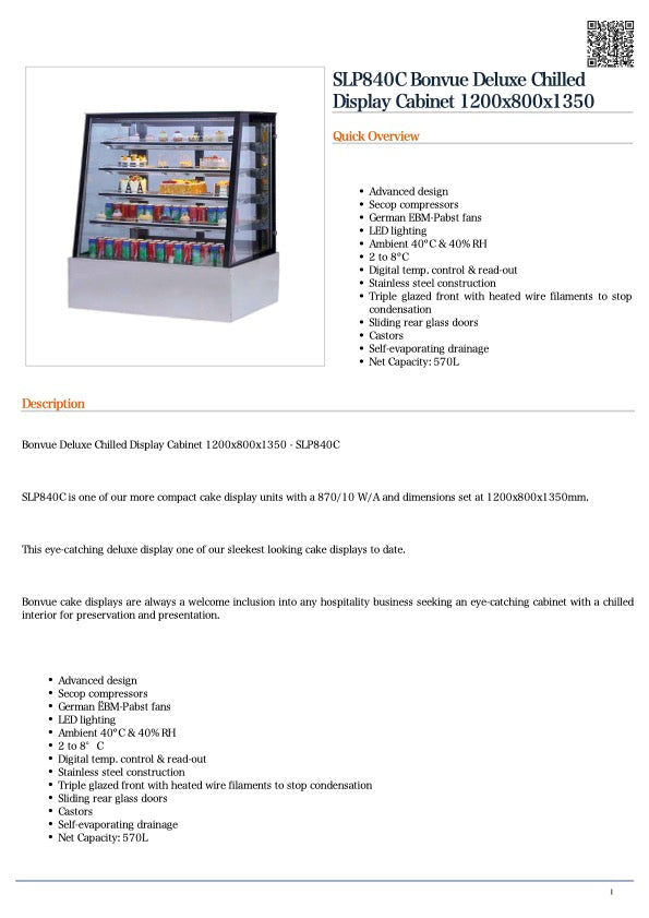 Bonvue SLP840C Deluxe Chilled Display W1200 x D800 x H1350
