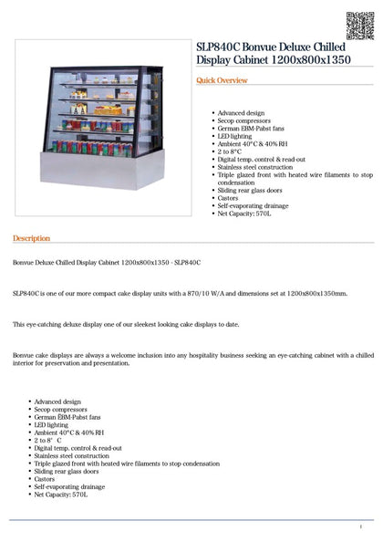 Bonvue SLP840C Deluxe Chilled Display W1200 x D800 x H1350