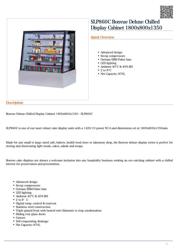 Bonvue SLP860C  Deluxe Chilled Display W1800 x D800 x H1350