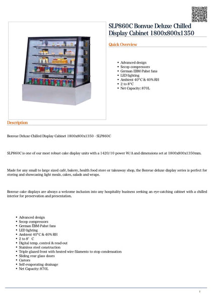 Bonvue SLP860C  Deluxe Chilled Display W1800 x D800 x H1350