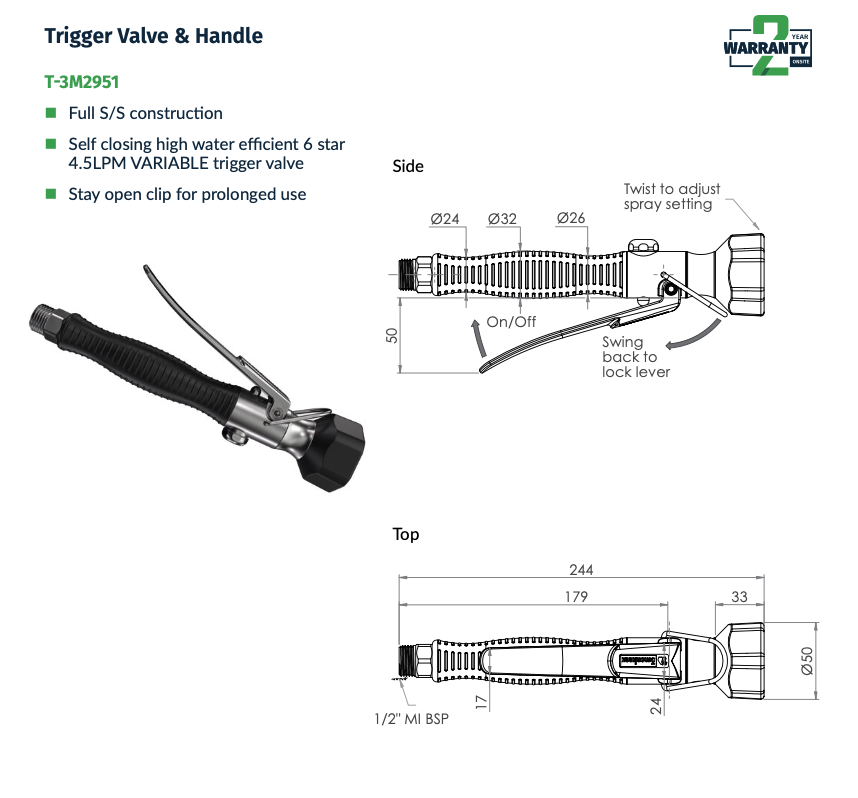 3Monkeez T-3M2951 Stainless Steel Variable Trigger Valve and Handle