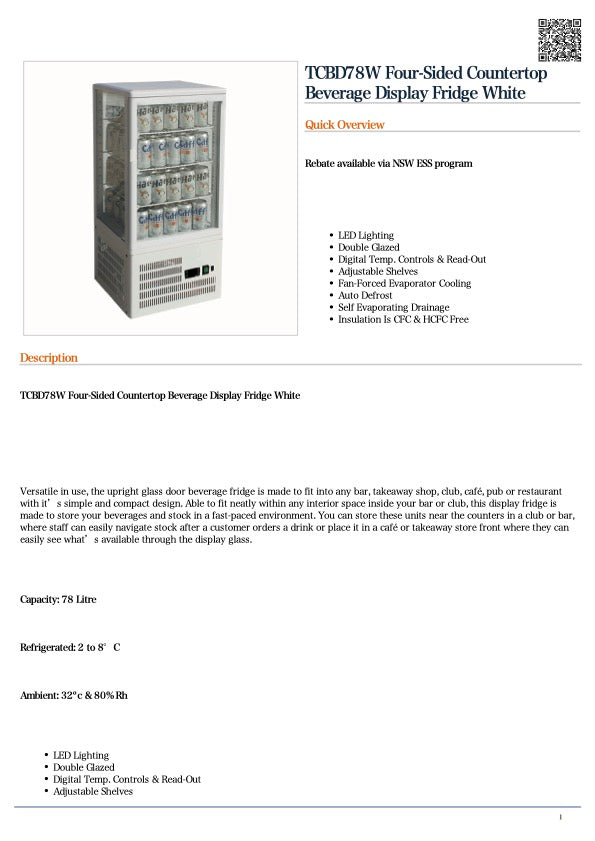 Thermaster TCBD78W Four-Sided Countertop Beverage Display Fridge White  W428