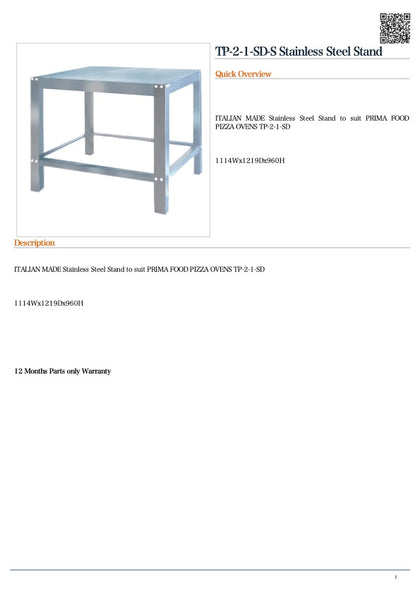 FED TP-2-1-SD-S Stainless Steel Stand 1111x1219x960