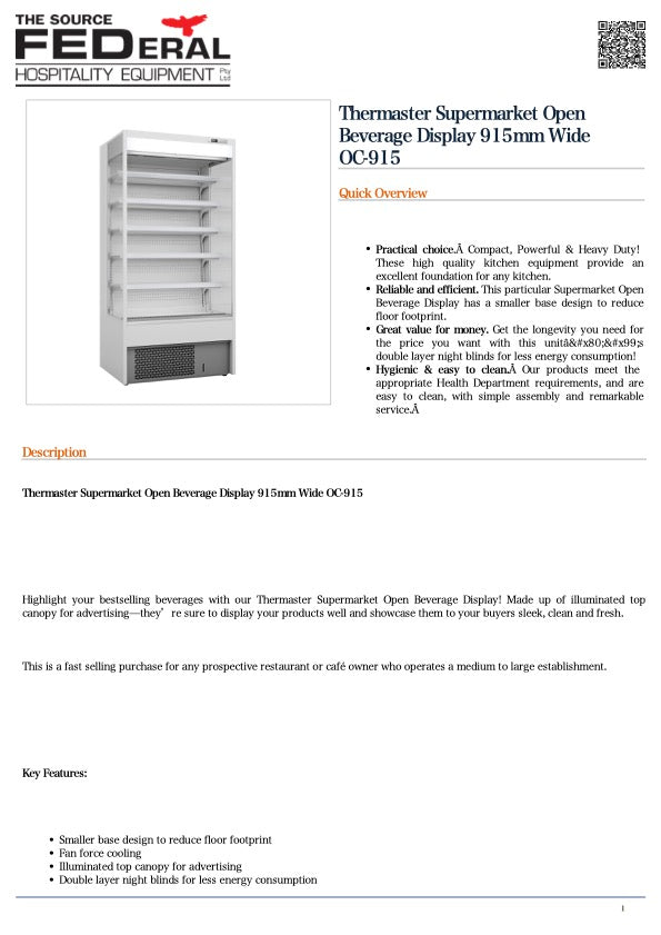 Thermaster OC-915 Supermarket Open Beverage Display 915mm Wide