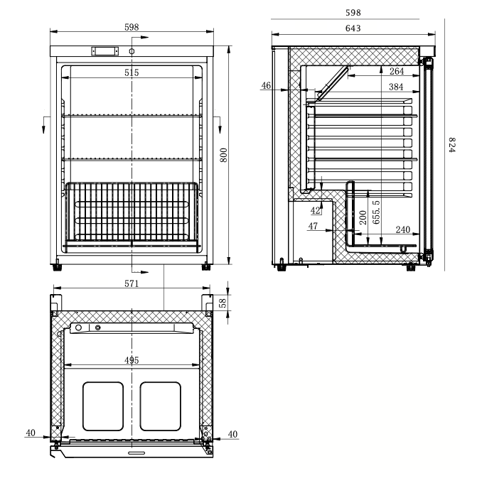Bromic UBC0140GD-NR Glass Door Under Bench Fridge 138L