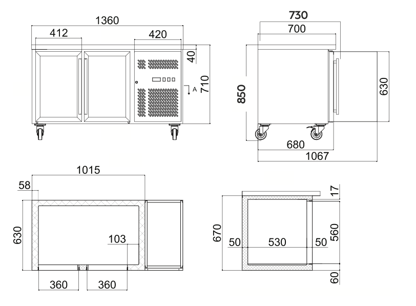 Bromic UBC1360GD-NR - Under Bench Display Fridge - 282L - 2 Doors - Glass