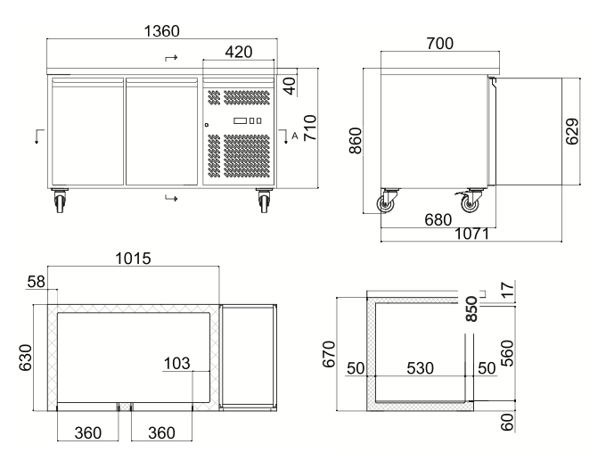 Bromic UBC1360SD-NR Two Solid Door Under Bench Storage Fridge 282L