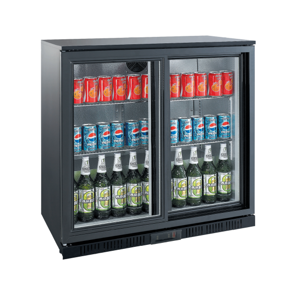 Exquisite UBC210SL Two Sliding Doors Backbar Display Refrigerators, Low Height