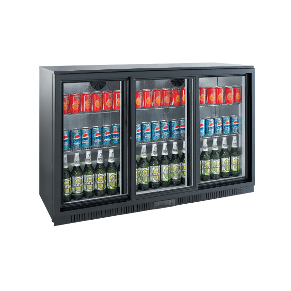 Exquisite UBC330SL Three Sliding Doors Backbar Display Refrigerators, Low Height