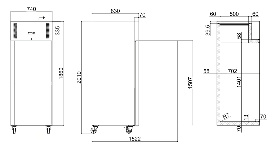 Bromic UC0650SD-NR - Upright Fridge - 650L - 1 Door - Stainless Steel