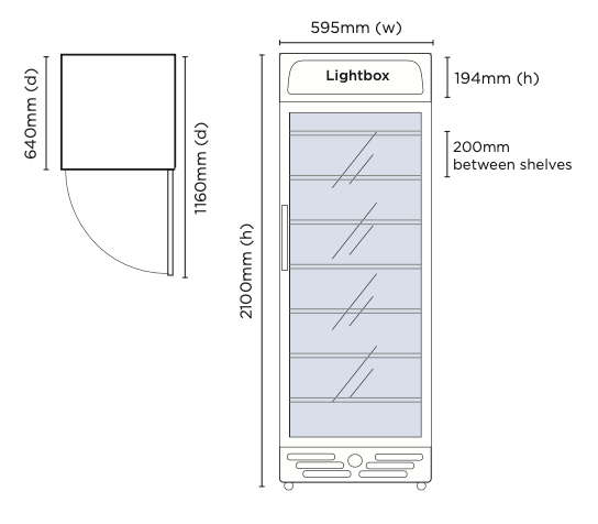 Bromic UF0374LS-NR LED Flat Glass Door Freezer with Lightbox 300L