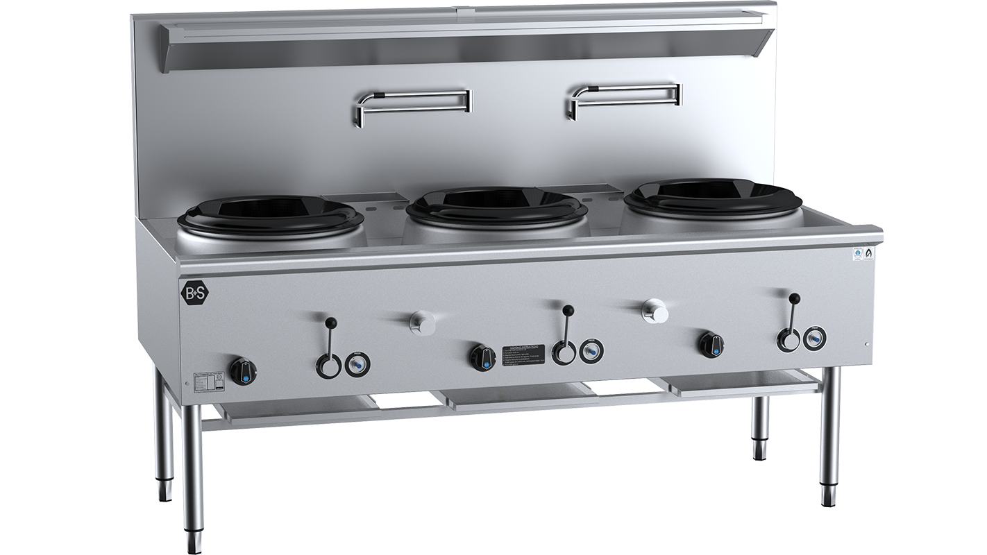 B+S Black Three Hole Deluxe Waterless Wok Table UFWWD-3