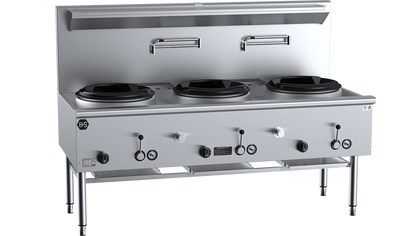B+S Black Three Hole Deluxe Waterless Wok Table UFWWD-3