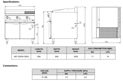 B+S Verro Combination 600mm Grill Plate & 300mm Char Broiler VBT-GRP6-CBR3