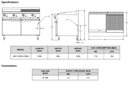 B+S Verro Combination Tops 600mm Grill Plate & 600mm Char Broiler Cabinet Mounted VBT-GRP6-CBR6