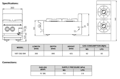 B+S Verro Two Burner Boiling Top Bench Mounted VBT-SB2BM