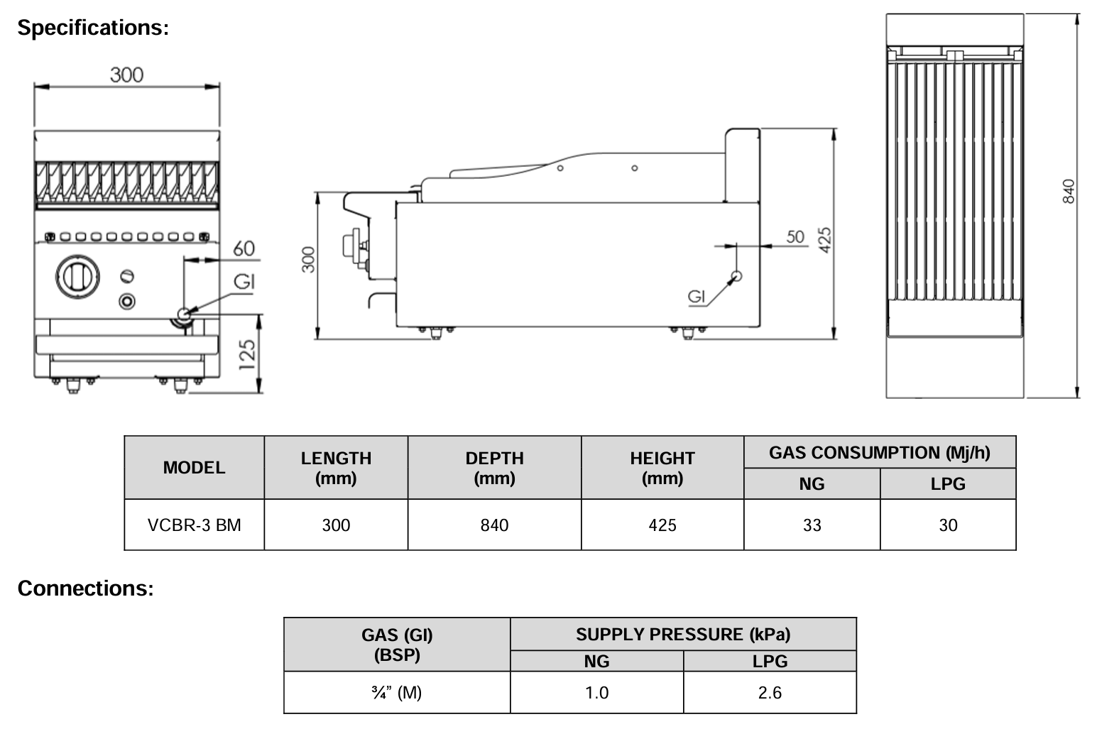 B+S Verro Char Broiler 300mm VCBR-3BM