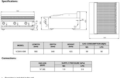 B+S Verro Char Broiler 900mm Bench Mounted VCBR-9BM