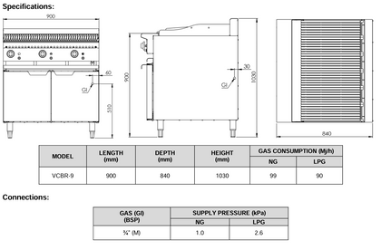 B+S Verro Char Broiler 900mm VCBR-9