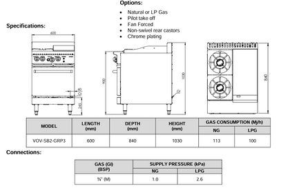 B+S Verro Oven with 300mm Grill Plate & Two Open Burners VOV-SB2-GRP3