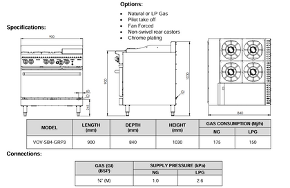 B+S Verro Oven with 300mm Grill Plate & Four Open Burners VOV-SB4-GRP3