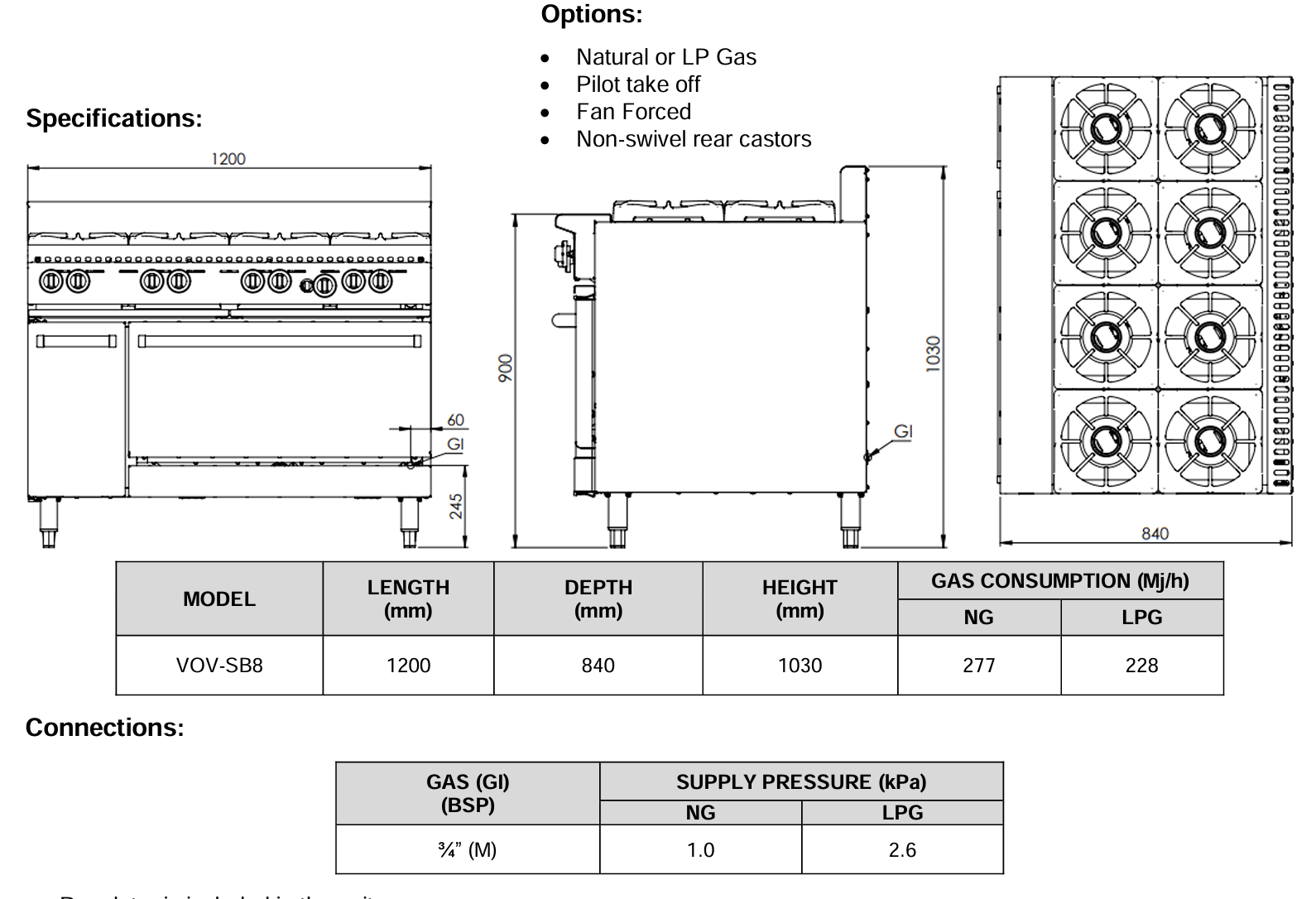 B+S Verro Standard Ovens Eight Burner VOV-SB8