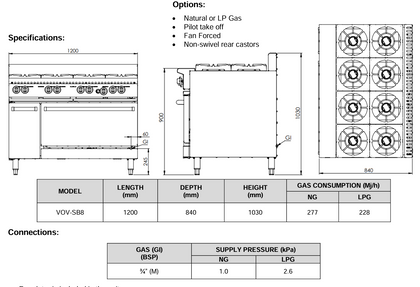 B+S Verro Standard Ovens Eight Burner VOV-SB8