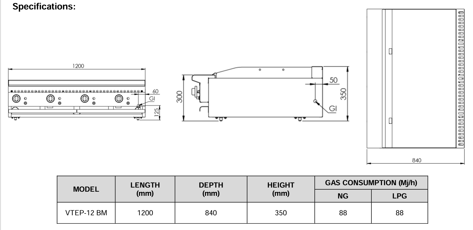 B+S Teppanyaki 1200mm VTEP-12BM