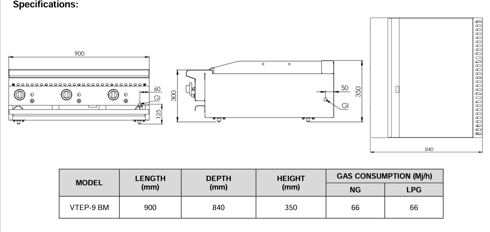 B+S Black GRP-9BM - Grill Plate 900mm Bench Mounted