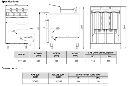 B+S Verro Single Pan Turbo Fryer 3 Baskets VTF-601