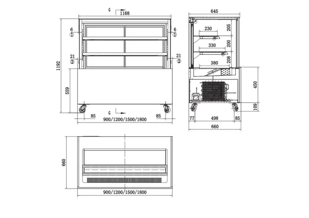 ATOSA WDG096F Square Cake Showcase 900mm