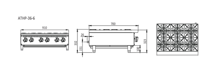 6 BURNER COOK TOPS W910 X D700 X H333 | COOKRITE 1 ATHP-36-6-LPG