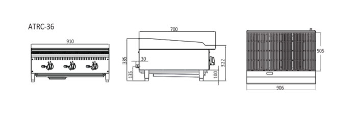 910MM RADIANT BROILER W910 X D700 X H385 | COOKRITE 1 ATRC-36-LPG