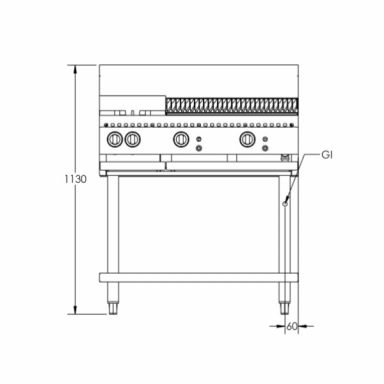 B+S Black Combination Two Open Burners & 600mm Char Broiler BT-SB2-CBR6
