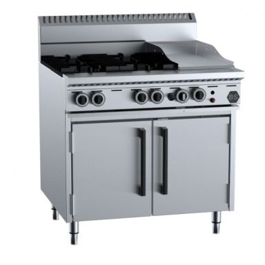 B+S Black Oven with 300mm Grill Plate & Four Open Burners OV-SB4-GRP3