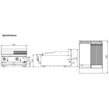 B+S Black BT-GRP3-CBR3BM Gas Combination 300mm Grill Plate & 300mm Char Broiler - Bench Mounted