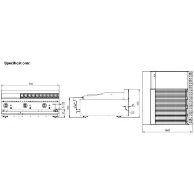 B+S Black Combination Tops 300mm Grill Plate & 600mm Char Broiler Bench Mounted BT-GRP3-CBR6BM