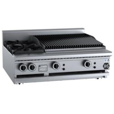 B+S Black BT-SB2-CBR6BM Gas Combination Two Open Burners & 600mm Char Broiler - Bench Mounted