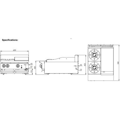 B+S Black BT-SB2-GRP3BM - Combination 2 Open Burners 300mm Grill Plate Bench Mounted