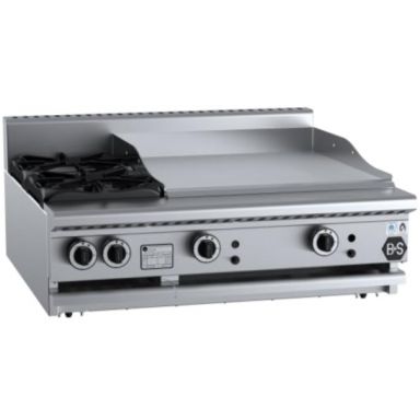 B+S Black Combination Tops Two Open Burners & 600mm Grill Plate Bench Mounted BT-SB2-GRP6BM