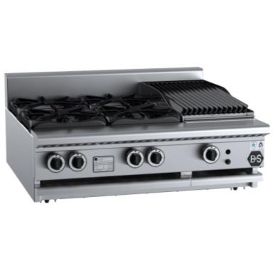 B+S Black BT-SB4-CBR3BM - Combination Four Open Burners 300mm Char Broiler Bench