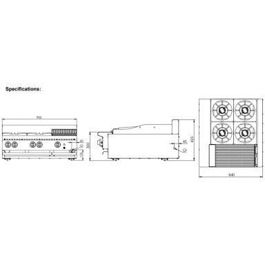 B+S Black Combination Tops Four Open Burners & 300mm Char Broiler Bench Mounted BT-SB4-CBR3BM